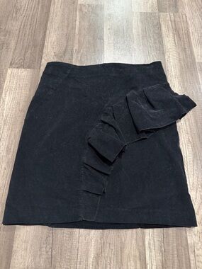 Bimba Y Lola Velvet Ruffle-Accent Black Mini Skirt